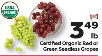 Weis Markets Certified Organic Red or Green Seedless Grapes offer