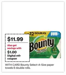 CVS Bounty Select-A-Size paper towels 6 double rolls offer