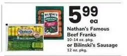 Safeway Nathan's Famous Beef Franks or Bilinski's Sausage offer