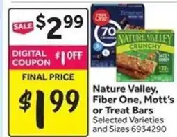 Stop&Shop Nature Valley, Fiber One, Mott’s or Treat Bars offer