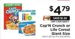 ShopRite Cap'N Crunch or Life Cereal Giant Size offer