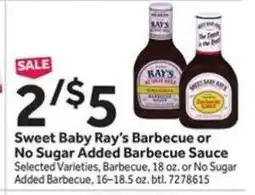 Stop&Shop Sweet Baby Ray’s Barbecue or No Sugar Added Barbecue Sauce offer