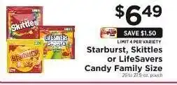 ShopRite Starburst, Skittles or LifeSavers Candy Family Size offer