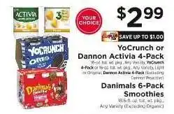 ShopRite YoCrunch or Dannon Activia 4-Pack, Danimals 6-Pack Smoothies offer