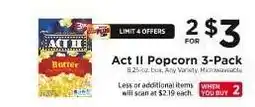 ShopRite Act II Popcorn 3-Pack offer