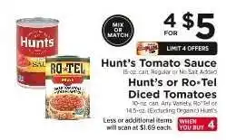 ShopRite Hunt's Tomato Sauce & Ro*Tel Diced Tomatoes offer