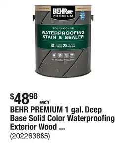The Home Depot BEHR PREMIUM 1 gal. Deep Base Solid Color Waterproofing Exterior Wood Stain and Sealer offer