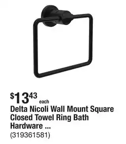 The Home Depot Delta Nicoli Wall Mount Square Closed Towel Ring Bath Hardware Accessory in Matte Black offer