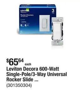 The Home Depot Leviton Decora 600-Watt Single-Pole/3-Way Universal Rocker Slide Dimmer, White (3-Pack) DSL06-3PW offer