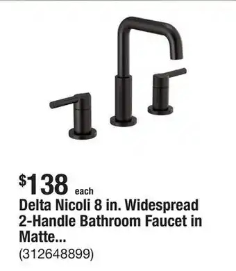 The Home Depot Delta Nicoli 8 in. Widespread 2-Handle Bathroom Faucet in Matte Black offer