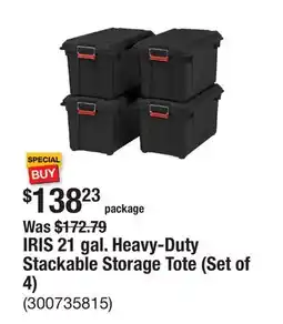 The Home Depot IRIS 21 gal. Heavy-Duty Stackable Storage Tote (Set of 4) offer