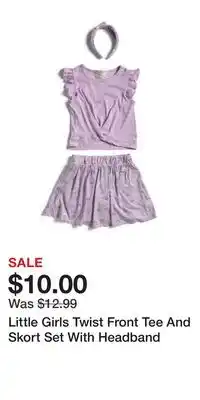 TJ Maxx Little Girls Twist Front Tee And Skort Set With Headband offer