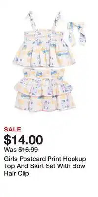 TJ Maxx Girls Postcard Print Hookup Top And Skirt Set With Bow Hair Clip offer