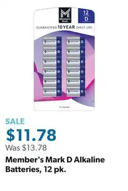 Sam's Club Member's Mark D Alkaline Batteries, 12 pk offer
