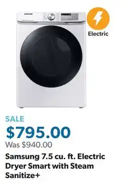 Sam's Club Samsung 7.5 cu. ft. Electric Dryer Smart with Steam Sanitize+ offer