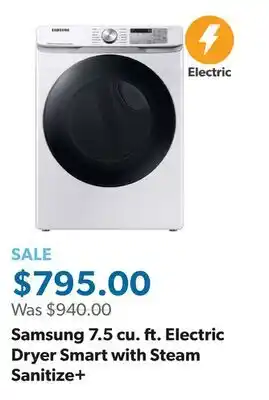Sam's Club Samsung 7.5 cu. ft. Electric Dryer Smart with Steam Sanitize+ offer