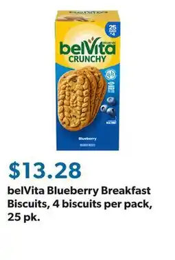 Sam's Club belVita Blueberry Breakfast Biscuits, 4 biscuits per pack, 25 pk offer