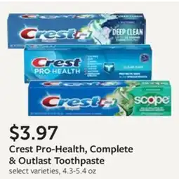 Fareway Crest Pro-Health, Complete & Outlast Toothpaste offer