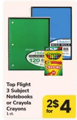 ACME Top Flight 3 Subject Notebooks or Crayola Crayons offer