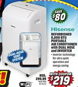 Big 5 Hisense Refurbished 8,000 BTU Portable Air Conditioner with Dual Hose and Inverter offer
