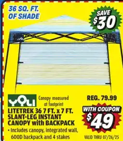 Big 5 Yoli LiteTrek 36 7' x 7' Slant Leg Instant Canopy with Backpack offer