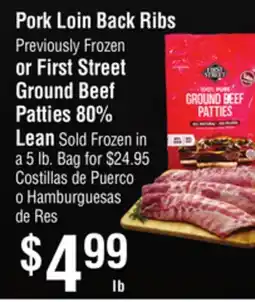 Smart & Final Pork Loin Back Ribs or First Street Ground Beef Patties 80% Lean offer