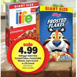 Meijer Kellogg's Giant Size Frosted Flakes, Frosted Mini Wheats, Cap'n Crunch or Life Cereal offer