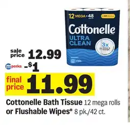 Meijer Cottonelle Bath Tissue 12 mega rolls or Flushable Wipes* 8 pk./42 ct offer