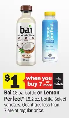 Meijer Bai 18 oz. bottle or Lemon Perfect* 15.2 oz. bottle offer