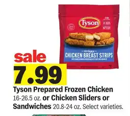 Meijer Tyson Prepared Frozen Chicken 16-26.5 oz. or Chicken Sliders or Sandwiches 20.8-24 oz offer
