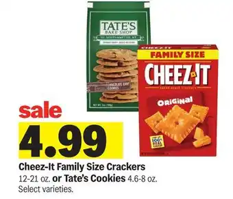 Meijer Cheez-It Family Size Crackers 12-21 oz. or Tate's Cookies 4.6-8 oz offer