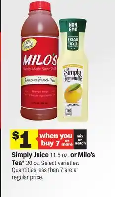 Meijer Simply Juice 11.5 oz. or Milo's Tea* 20 oz offer