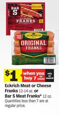 Meijer Eckrich Meat or Cheese Franks 12-14 oz. or Bar S Meat Franks* 12 oz offer
