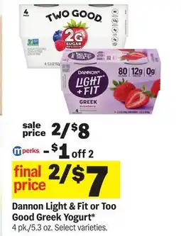 Meijer Dannon Light & Fit or Too Good Greek Yogurt offer