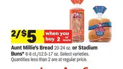 Meijer Aunt Millie's Bread 20-24 oz. or Stadium Buns 6-8 ct./12.5-17 oz offer
