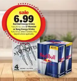 Meijer Red Bull Energy Drinks 4 pk./8.4 oz. cans or Monster or Bang Energy Drinks 4 pk./16 oz offer