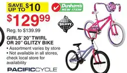 Dunham's Sports GIRLS' 20 TWIRL OR 20 GLITZY BIKE offer