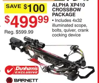 Dunham's Sports BARNETT ALPHA XP410 CROSSBOW PACKAGE offer