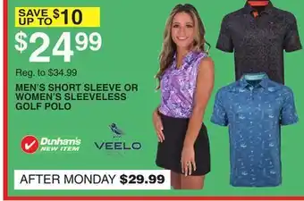 Dunham's Sports MEN'S SHORT SLEEVE OR WOMEN'S SLEEVELESS GOLF POLO offer