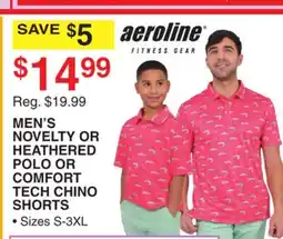 Dunham's Sports AEROLINE MEN'S NOVELTY OR HEATHERED POLO OR COMFORT TECH CHINO SHORTS offer
