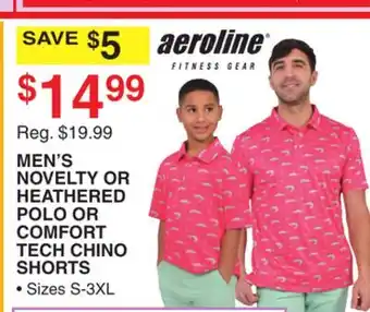 Dunham's Sports AEROLINE MEN'S NOVELTY OR HEATHERED POLO OR COMFORT TECH CHINO SHORTS offer