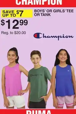 Dunham's Sports BOYS' OR GIRLS' TEE OR TANK offer