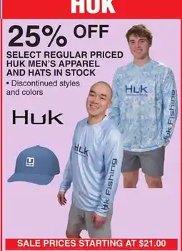 Dunham's Sports SELECT REGULAR PRICED HUK MEN'S APPAREL AND HATS IN STOCK offer