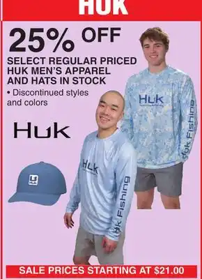 Dunham's Sports SELECT REGULAR PRICED HUK MEN'S APPAREL AND HATS IN STOCK offer
