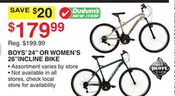 Dunham's Sports BOYS' 24 OR WOMEN'S 26 INCLINE BIKE offer