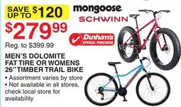 Dunham's Sports MEN'S DOLOMITE FAT TIRE OR WOMENS 26 TIMBER TRAIL BIKE offer