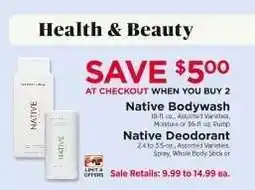 ShopRite Native Bodywash & Deodorant offer