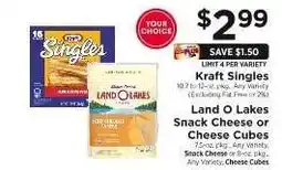 ShopRite Kraft Singles / Land O Lakes Snack Cheese or Cheese Cubes offer