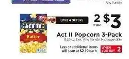 ShopRite Act II Popcorn 3-Pack offer