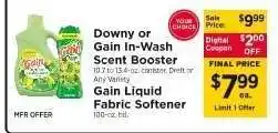 ShopRite Downy or Gain In-Wash Scent Booster / Gain Liquid Fabric Softener offer